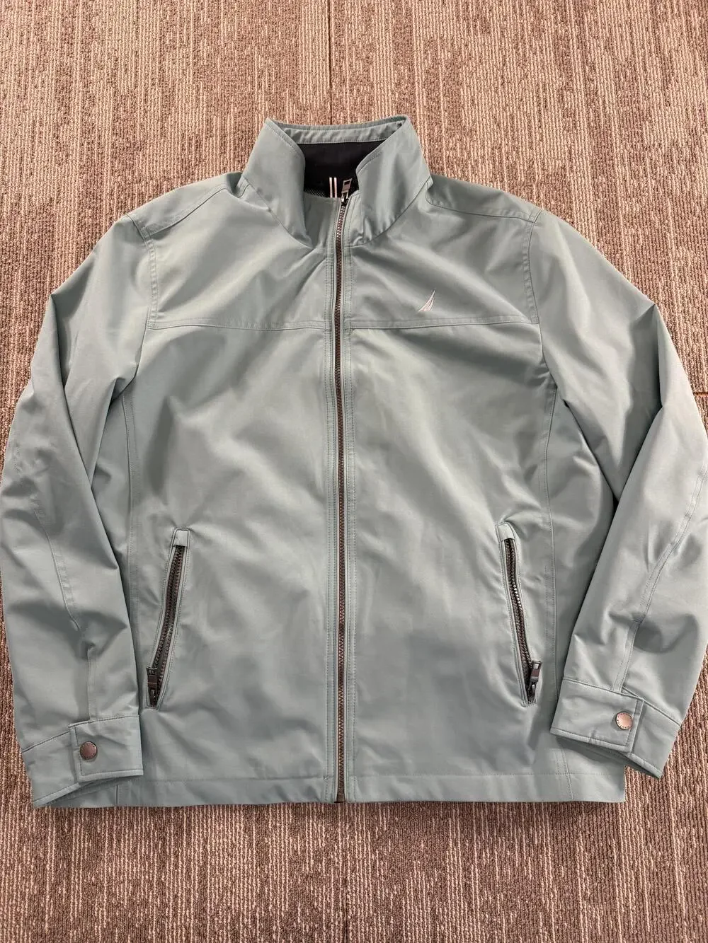 Nautica Jacket Mens Large Sage Green Softshell Water Wind Resistant Zip Stretch